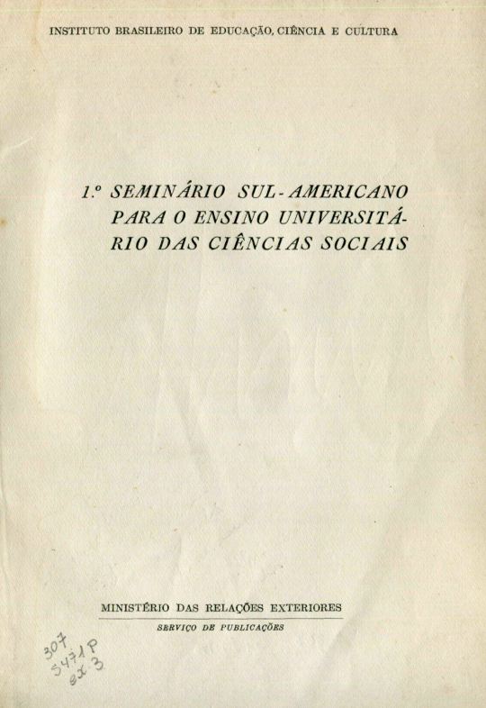 Capa do Livro 1º Seminário Sul-Americano Para o Ensino Universitário das Ciências Sociais