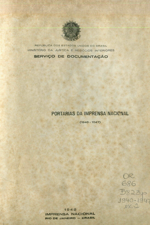 Capa do Livro Portarias da Imprensa Nacional (1940-1947)