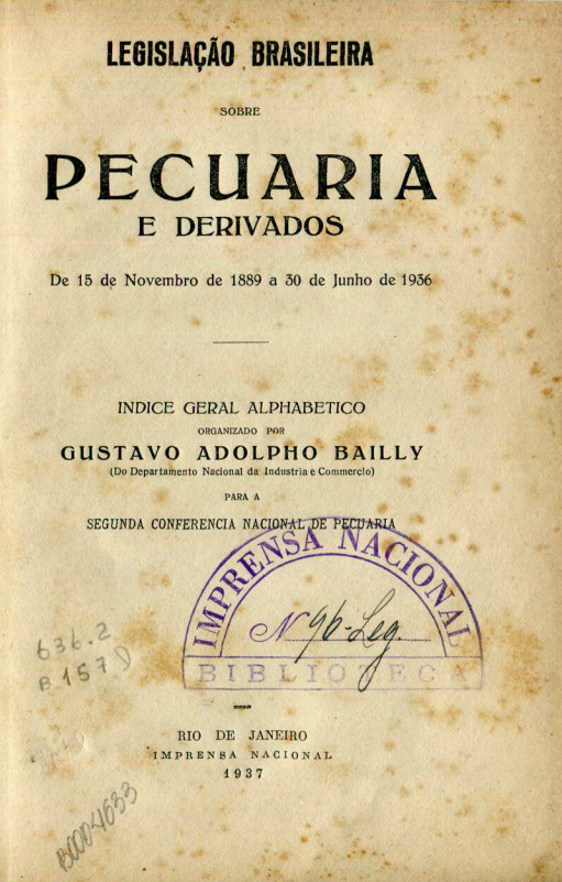 Capa do Livro Legislação Brasileira Sobre Pecuária e Derivados