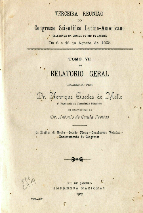 Capa do Livro 3º Congresso Scientifico Latino-Americano - 506