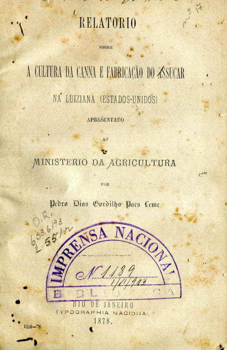 Capa do Livro Relatório sobre a Cultura da Canna e Fabricação do Assucar