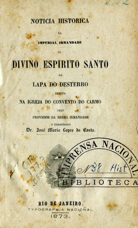 Capa do Livro Notícia História da Imperial Irmandade do Divino Espirito Santo