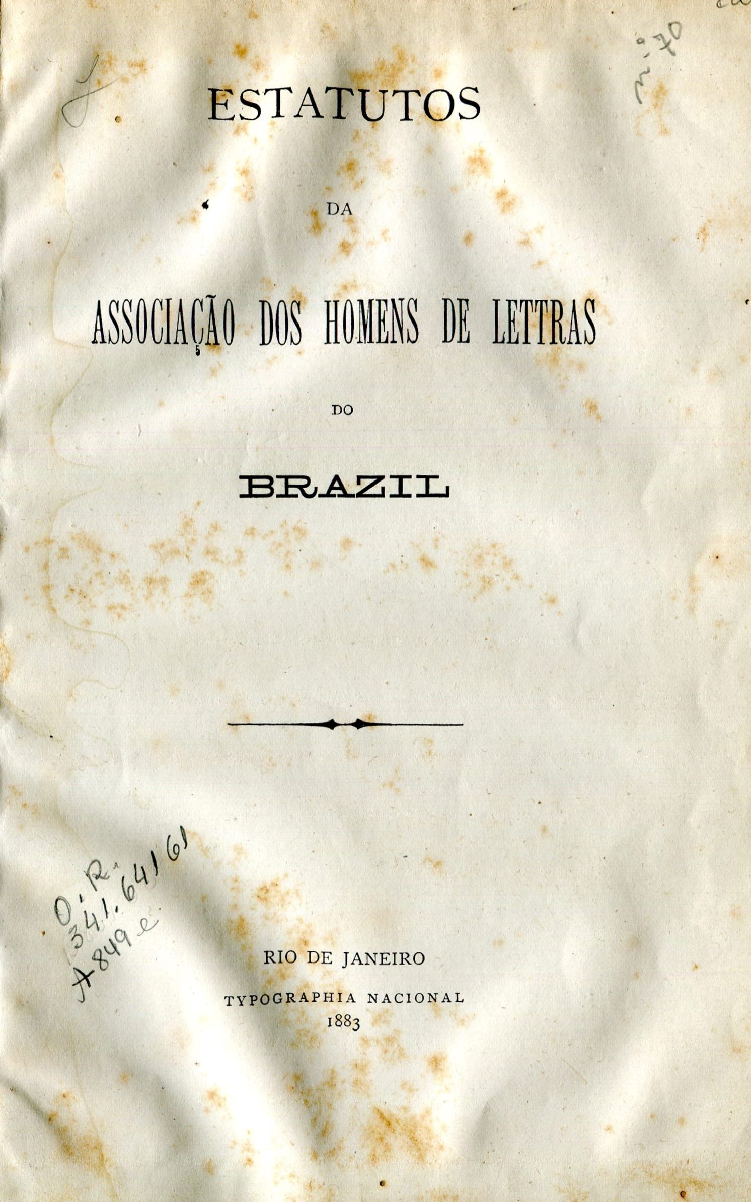 Capa do Livro Estatutos da Associação dos Homens de Letras