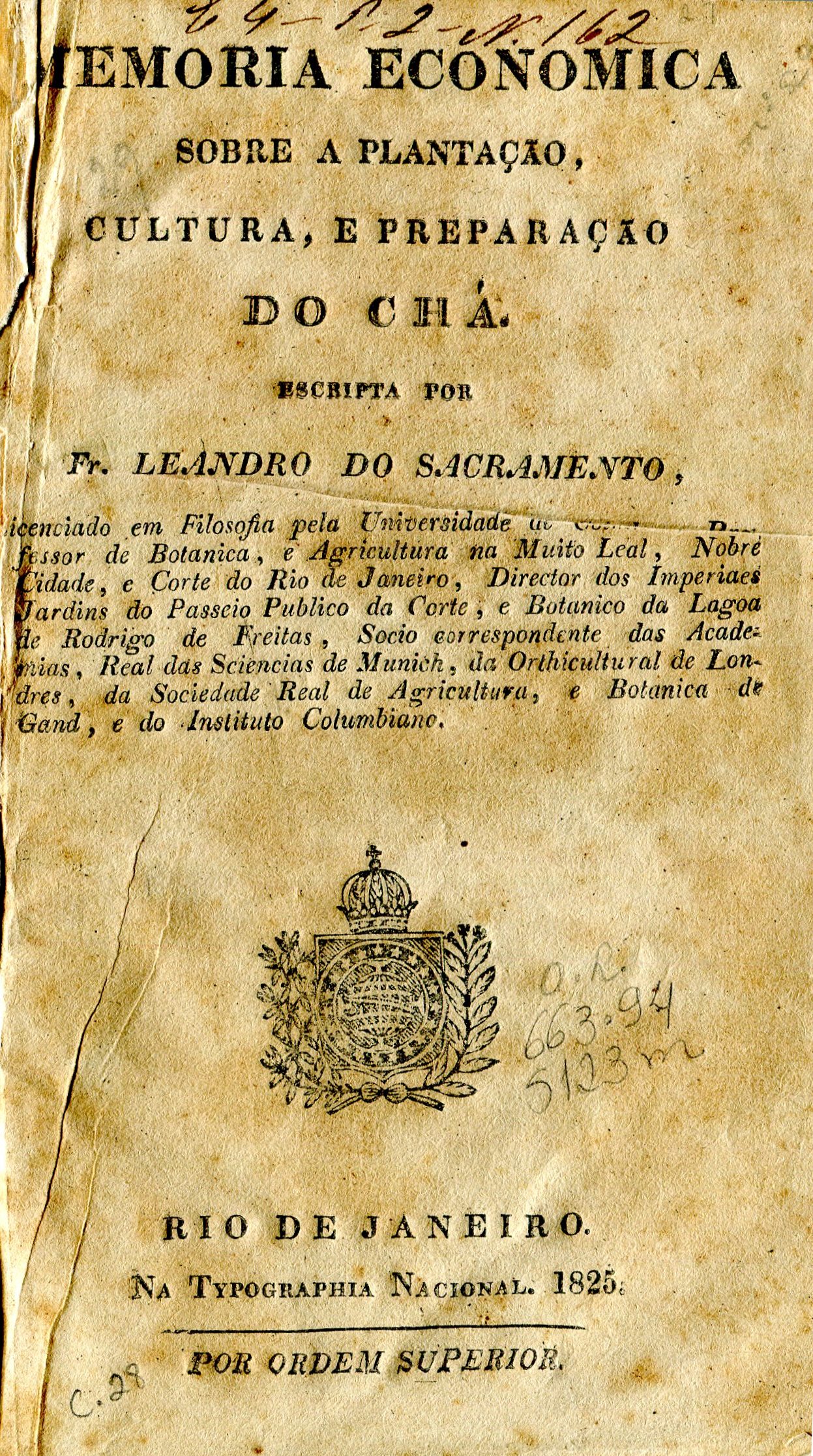 Capa do Livro Memoria economica sobre a plantação, cultura e preparação do chá