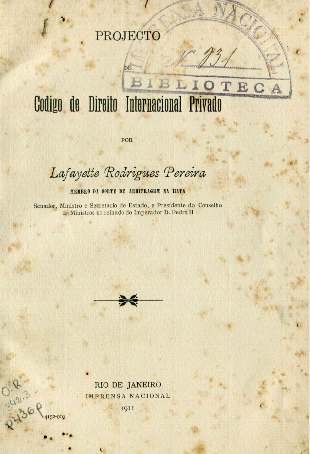 Capa do Livro Projecto de Código de Direito Internacional Privado