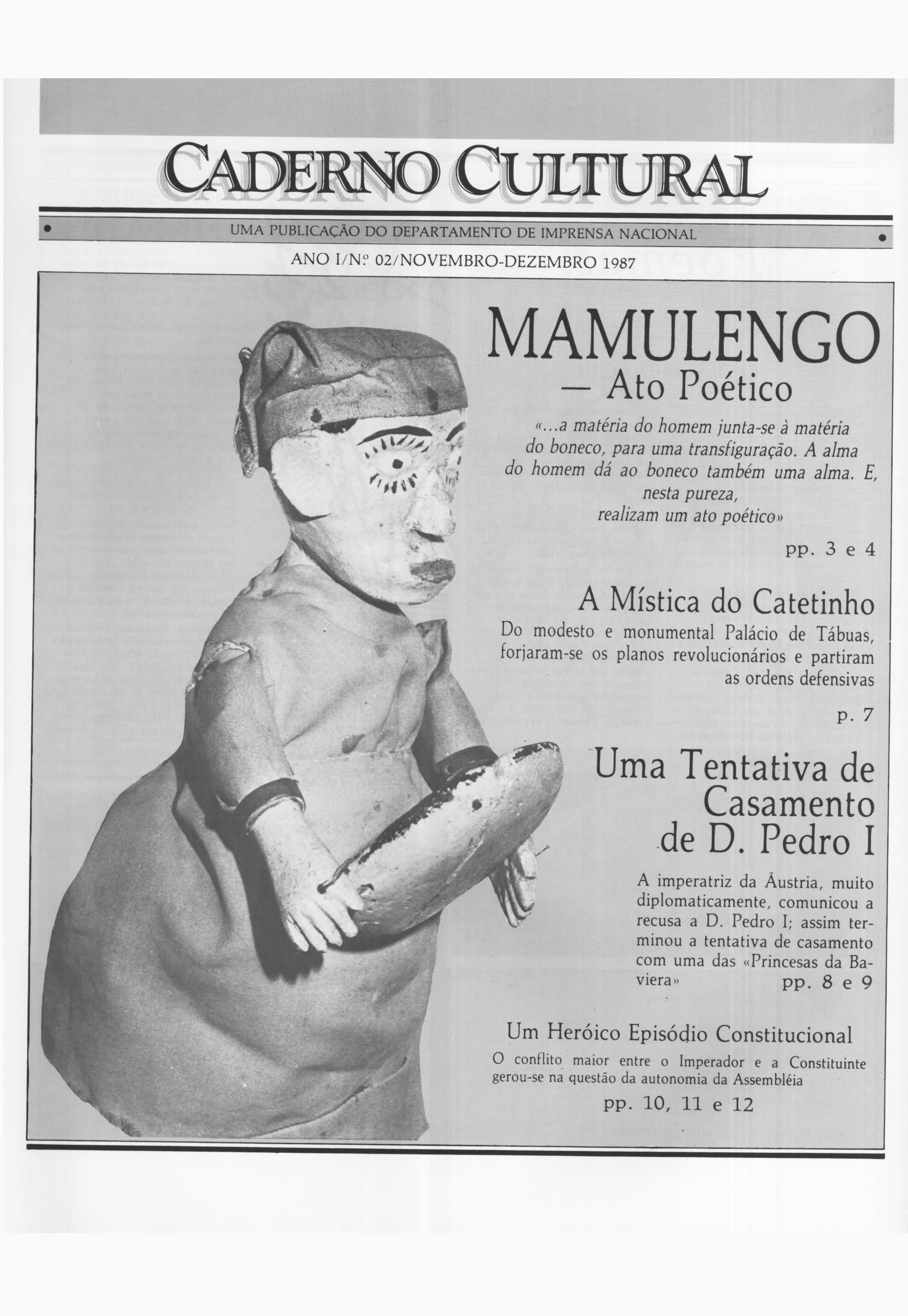 Capa do Livro Caderno Cultural - Ano I - nº 2 -1987