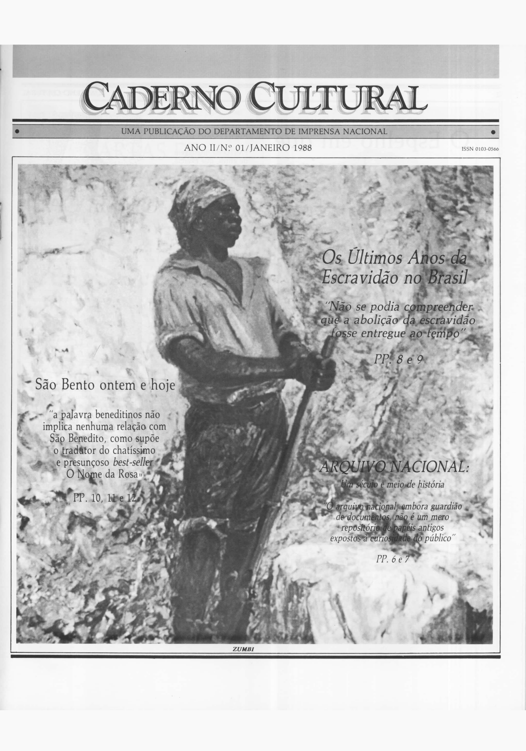 Capa do Livro Caderno Cultural - Ano II - nº 1 -1988