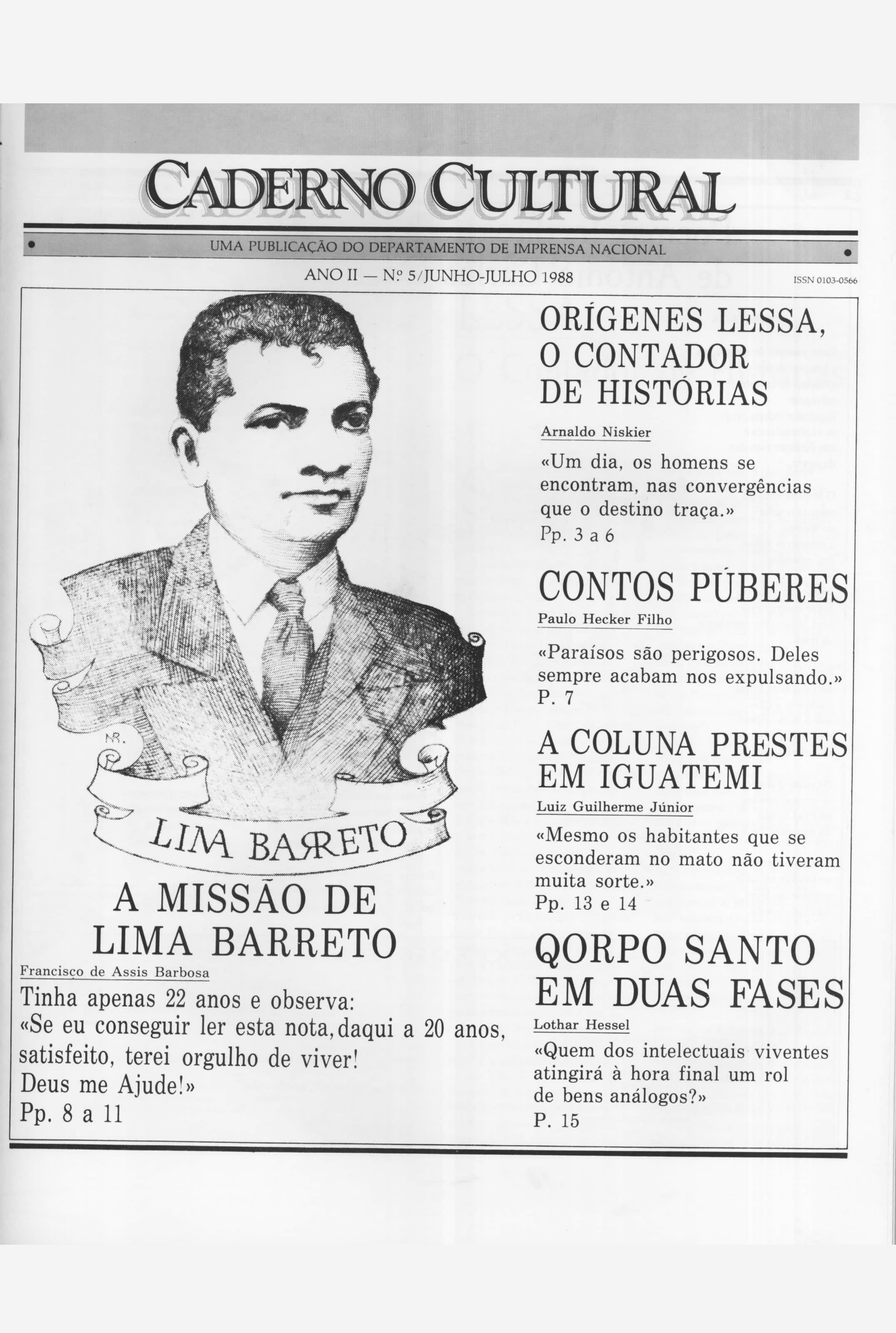 Capa do Livro Caderno Cultural - Ano II - nº 5 -1988