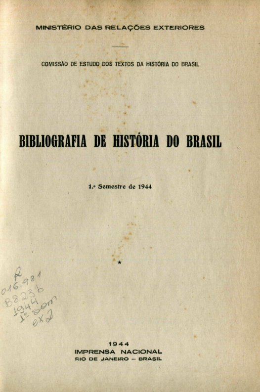 Capa do Livro Bibliografia de História do Brasil --1º semestre 1944