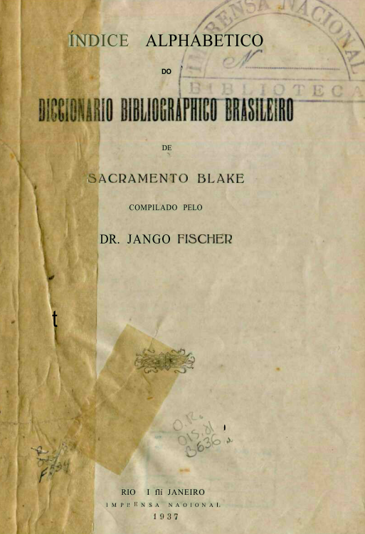 Capa do Livro Indice Alphabetico do Diccionario Bibliographico Brasileiro