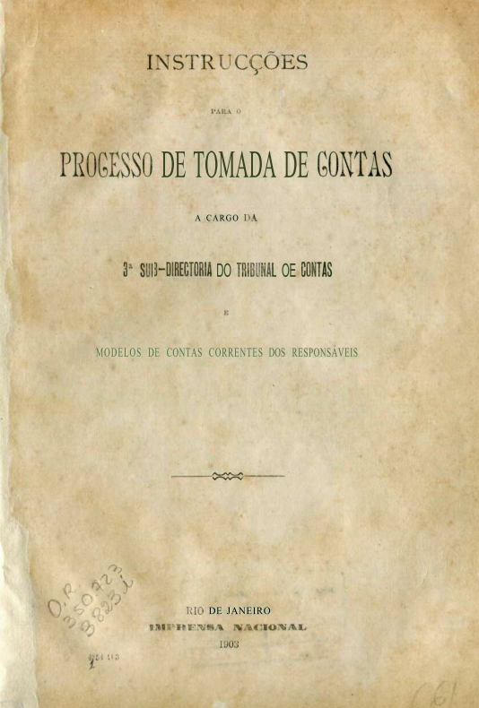 Capa do Livro Instrucções Para o Processo de Tomada de Contas