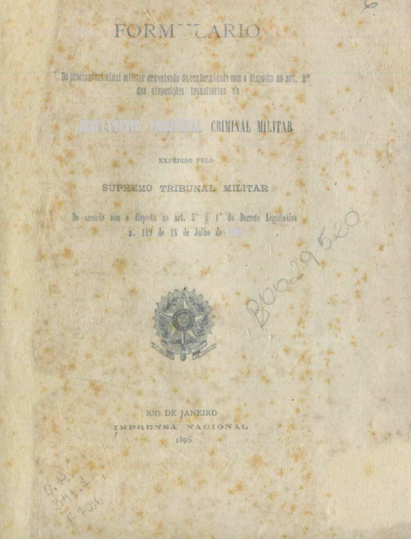 Capa do Livro Formulario Regulamento Processual Criminal Militar