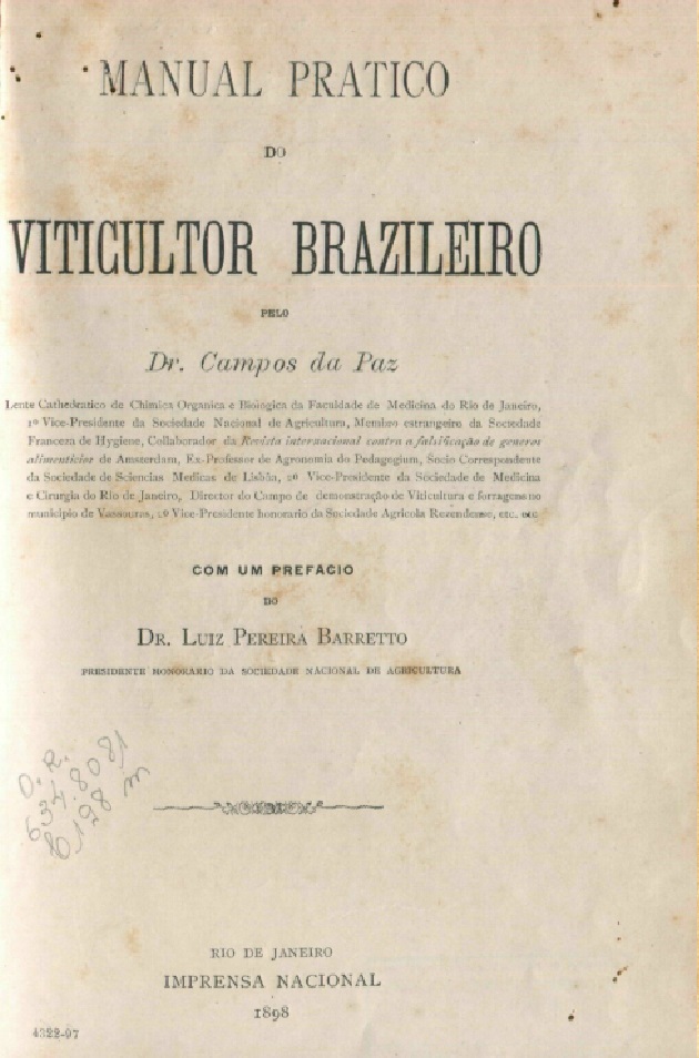 Capa do Livro Manual Pratico do Viticultor Brazileiro