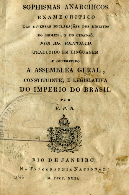 Capa do Livro Sophismas Anarchicos. Exame critico das diversas declarações dos direitos do homem, e do cidadão